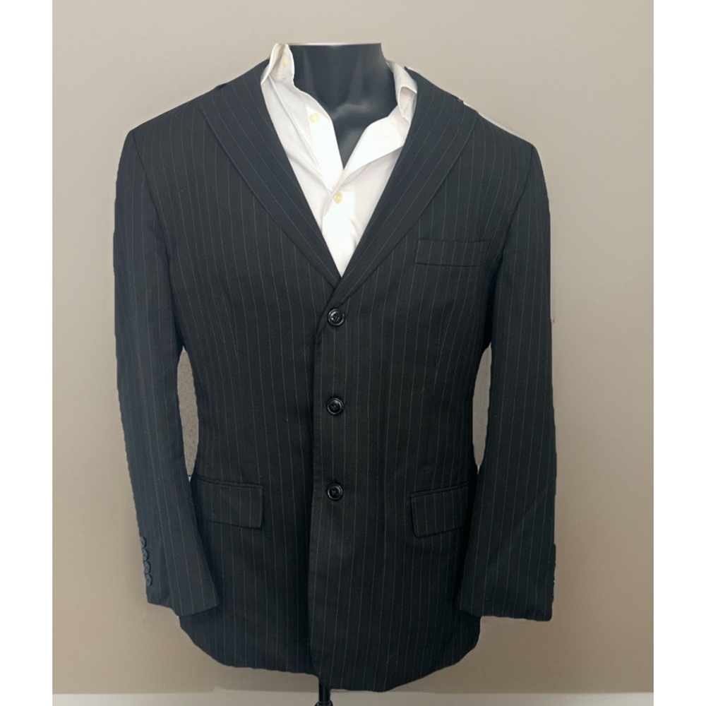 Haggar 44R Black Pin Striped Jacket Three Button DBL Vent